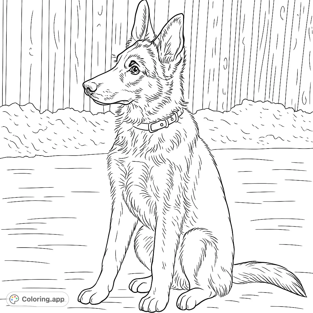 An adorable German Shepherd puppy sits alertly, ready for adventure. This free printable puppy coloring page is perfect for dog lovers of all ages.
