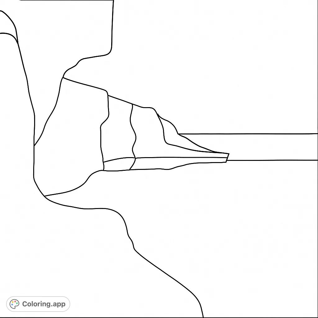 Explore a striking abstract landscape with layered coastal cliffs, tranquil waters, and a vast sky. Perfect for imaginative colorists.