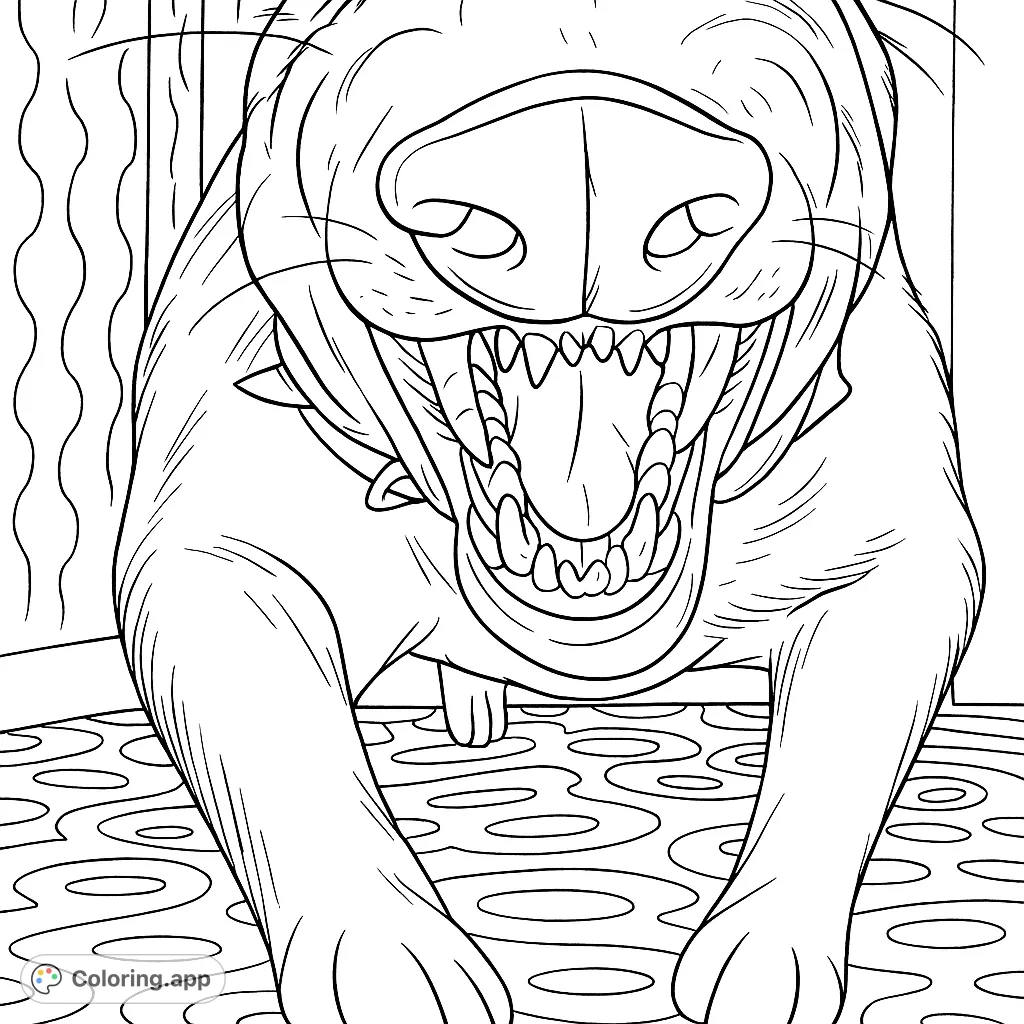 A playful cartoon dog with its mouth wide open, showcasing many teeth and a dynamic pose. Perfect for animal lovers and cartoon fans.