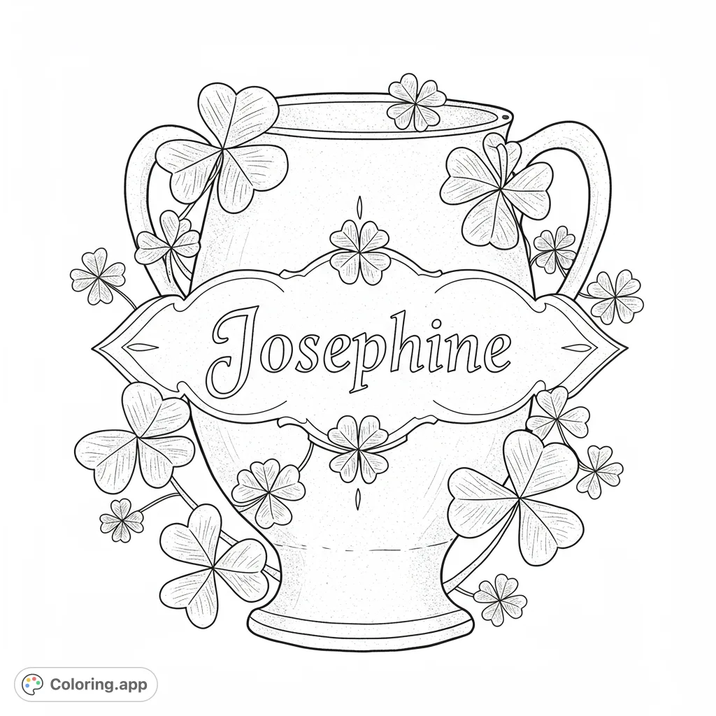 An elegant vase adorned with lucky shamrocks and an ornate blank banner, ready for your personal touch. A free printable design.