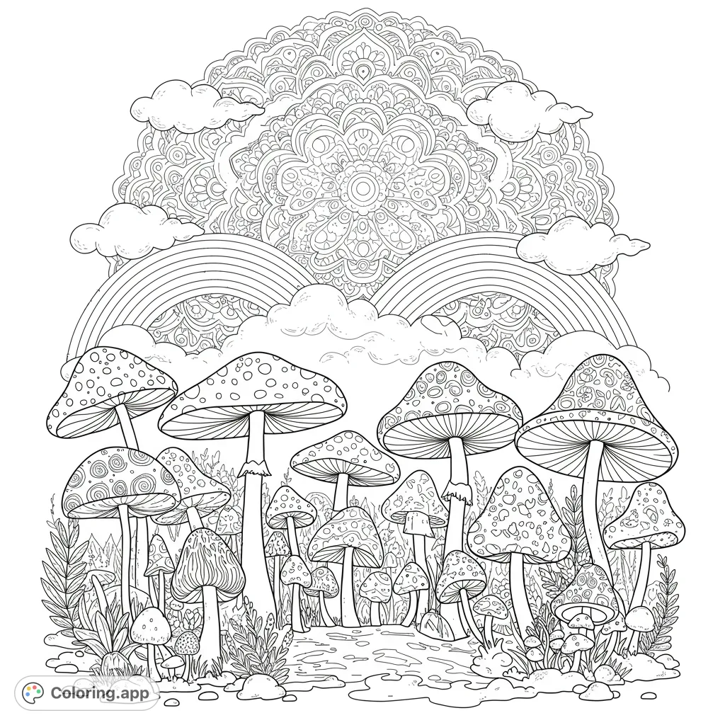 Magical Mushroom Forest Coloring Page