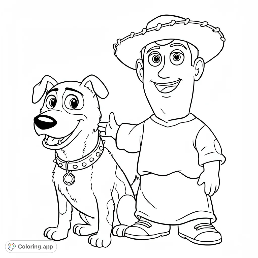 A cheerful man in a sombrero with his happy dog, ready for a fun coloring adventure. This free printable coloring page is perfect for kids and adults.