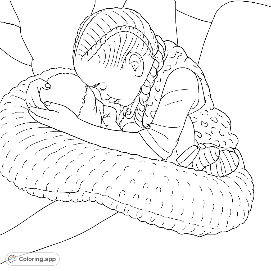 A heartwarming mother and baby coloring page, featuring a tender embrace on a soft pillow. Perfect for celebrating love and family.