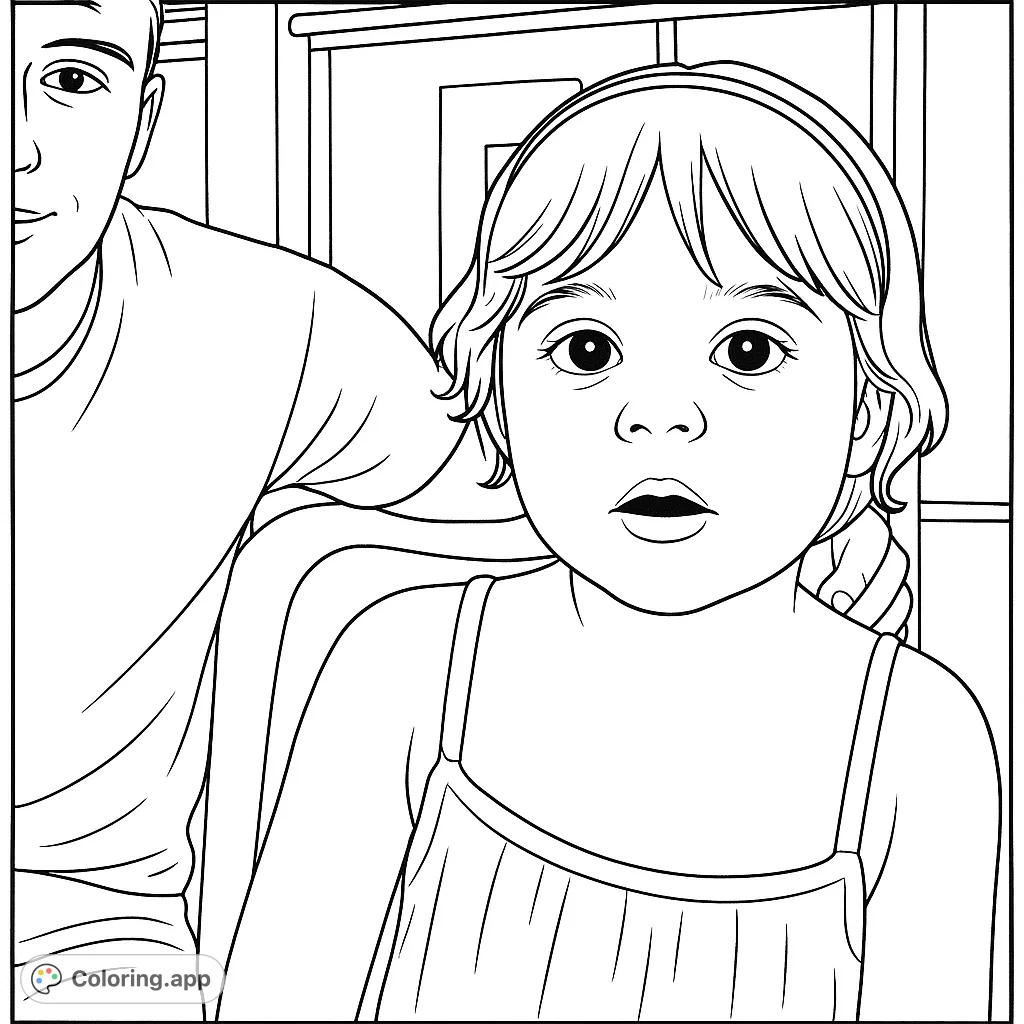 A heartwarming family bonding coloring page featuring a curious child and a supportive parent. Perfect free printable coloring page for kids and adults.