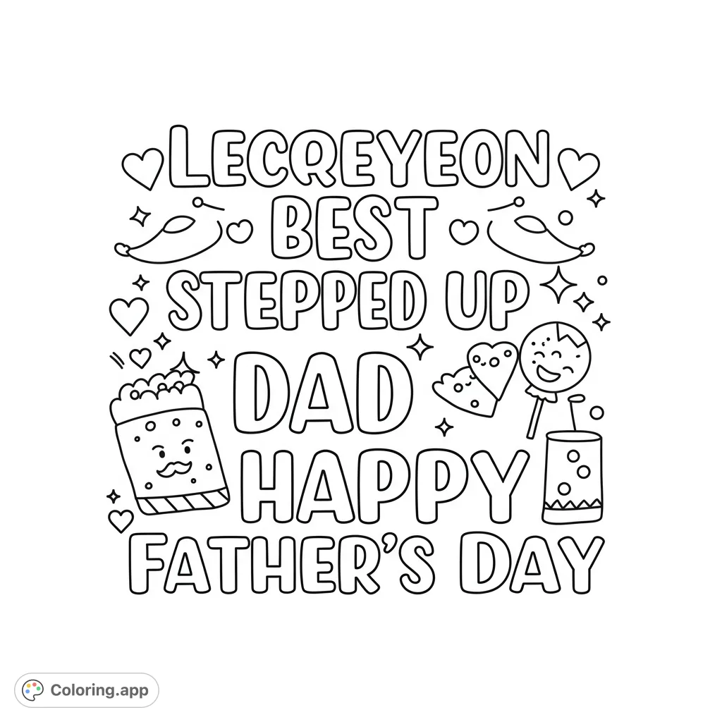A whimsical Father's Day coloring page featuring playful shapes and charming doodles, perfect for celebrating dads.