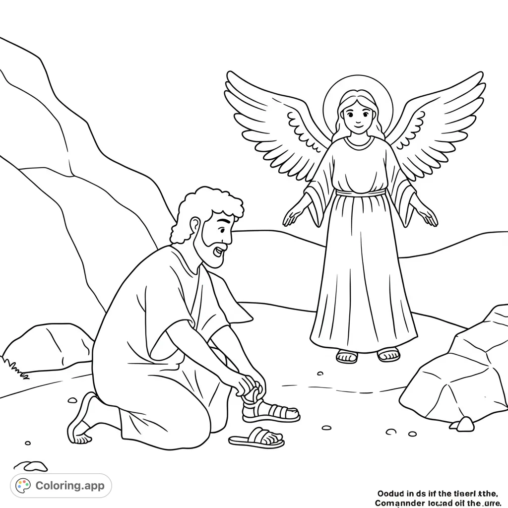 Joshua and the Angel Coloring Page