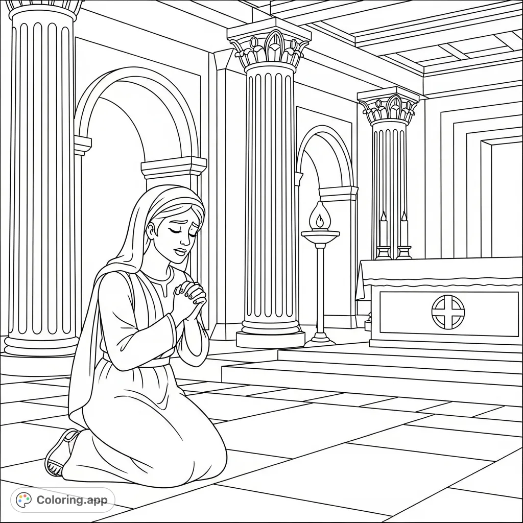 Hannah's Prayer in the Temple - Coloring.app