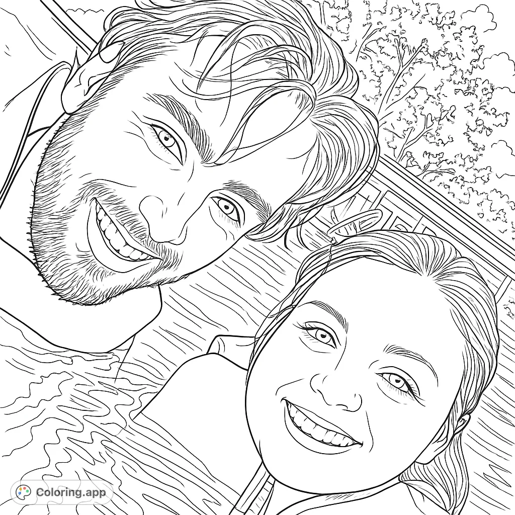 Capture happiness with this free printable couple's portrait coloring page. Features two smiling faces, perfect for personalizing.