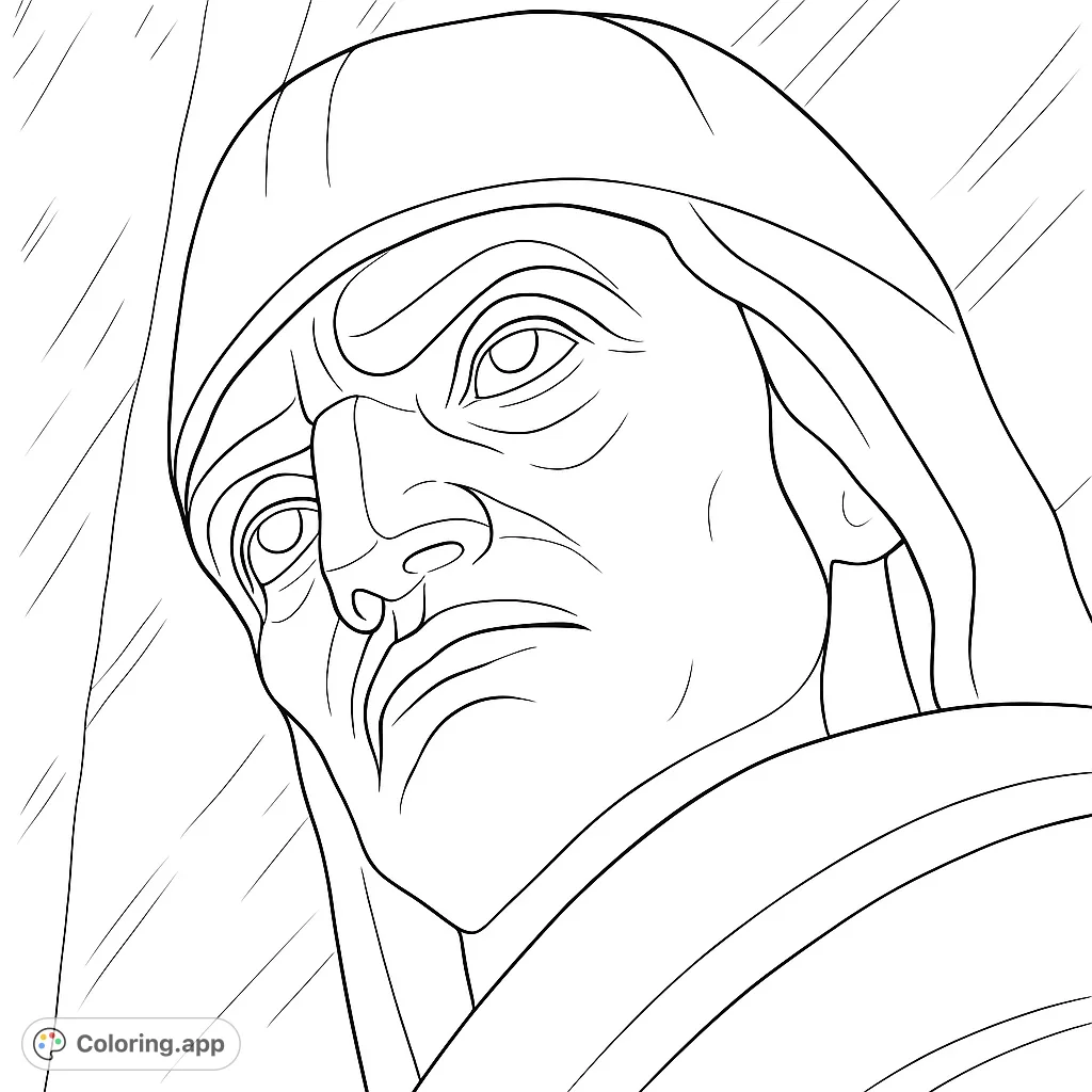 Color a majestic ancient stone statue, featuring a solemn face and textured details. A captivating historical figure for all ages.