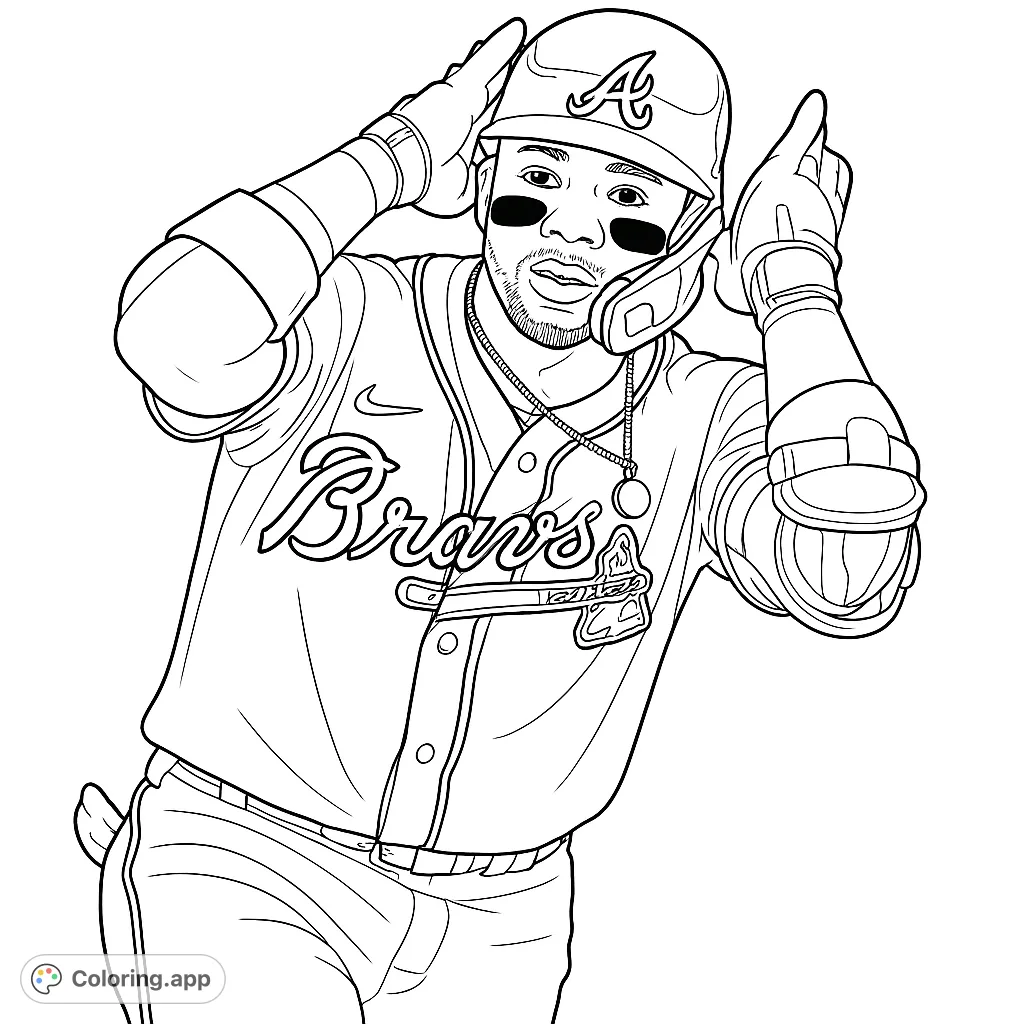 Capture the excitement of baseball with this dynamic player coloring page! Featuring a batter in uniform, helmet, and gear, ready for action. Perfect for sports fans.