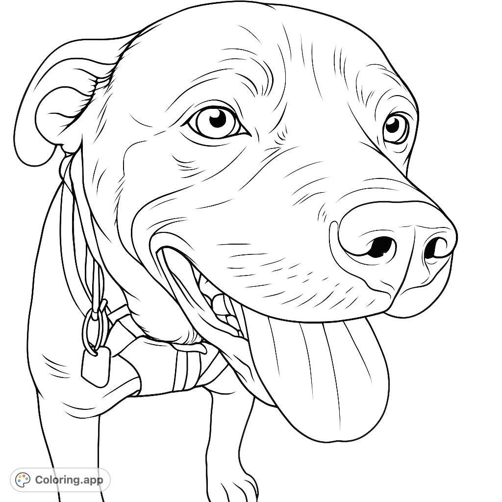 A joyful dog with a wide smile and wagging tongue, ready for a colorful transformation. This free printable coloring page is perfect for dog lovers!