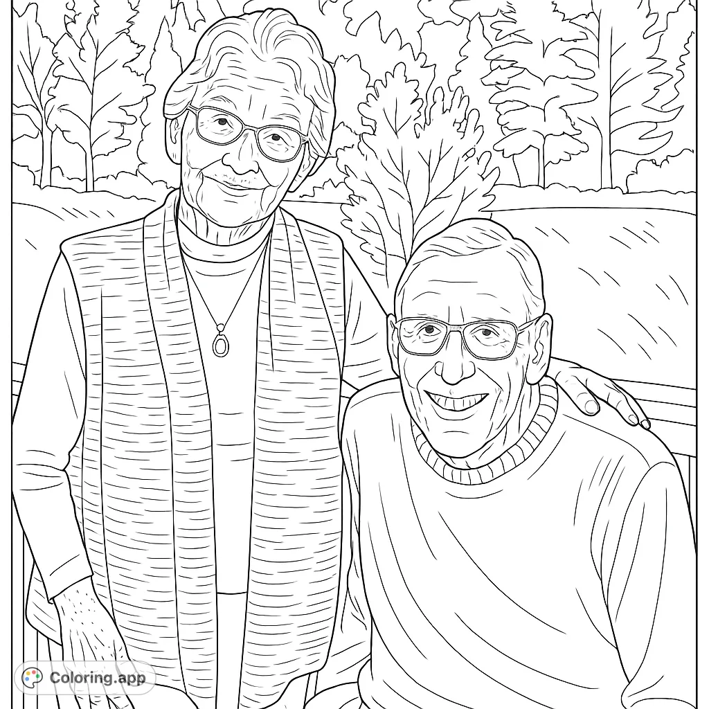 A heartwarming portrait of an elderly couple outdoors, perfect for practicing realistic shading and capturing cherished family moments.