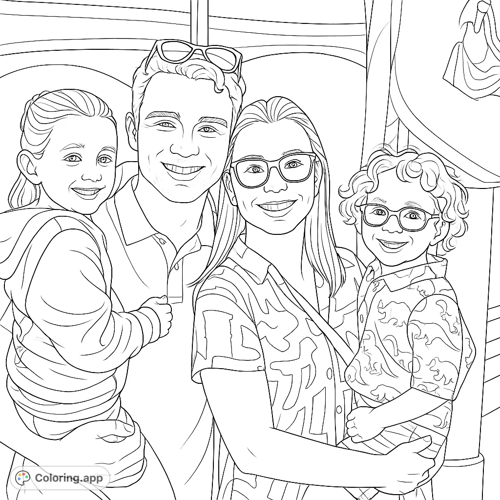 Smiling Family Portrait Coloring Page