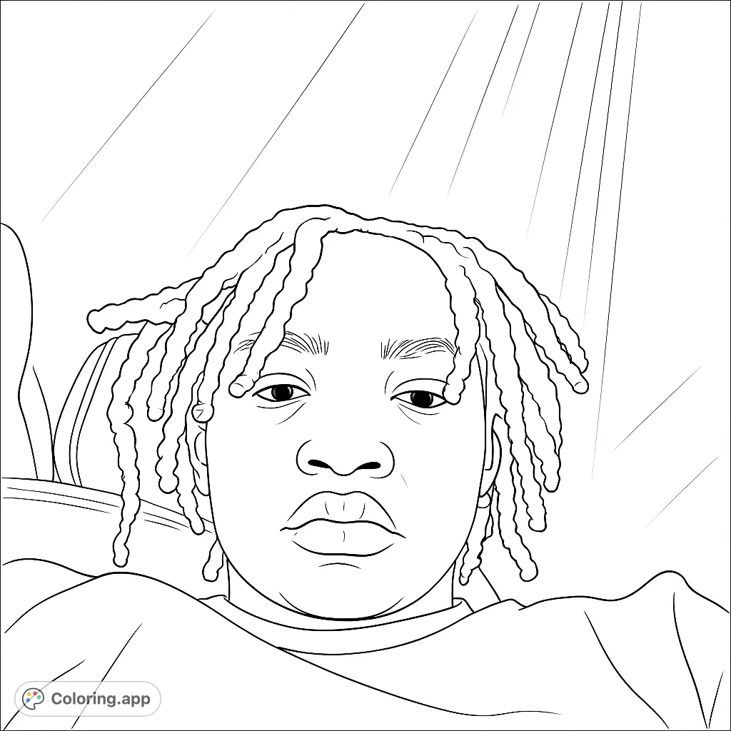 A captivating portrait coloring page featuring a person with detailed dreadlocks, offering a unique canvas for creative expression and personal style.