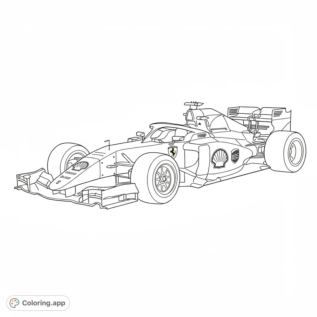 Experience the thrill of speed with this detailed Formula 1 race car coloring page. Perfect for car enthusiasts and aspiring racers. Free printable!