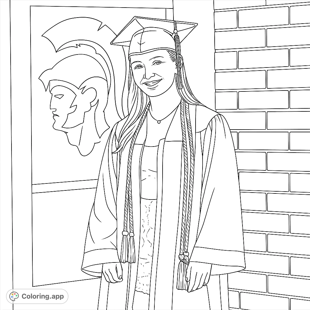 Celebrate academic success with this graduation coloring page! A smiling graduate in cap and gown, ready for a bright future. Free printable coloring page for all ages.