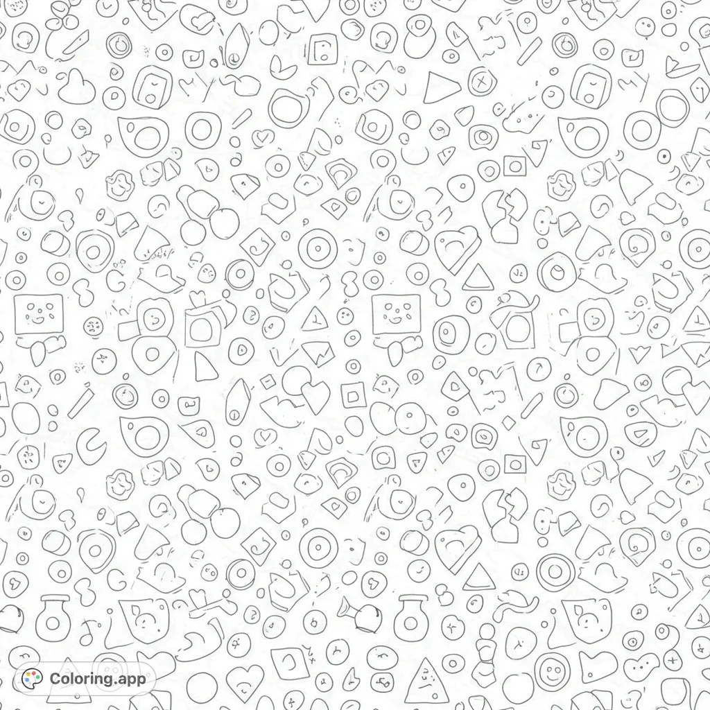 Dive into a world of playful shapes! This abstract doodle pattern coloring page offers endless creative possibilities with its whimsical circles, squares, and hearts.