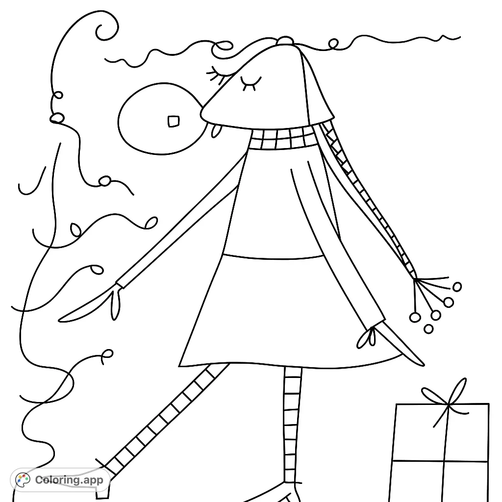 Whimsical character with a bubble and gift, featuring clean lines and playful details. Perfect for creative coloring fun.