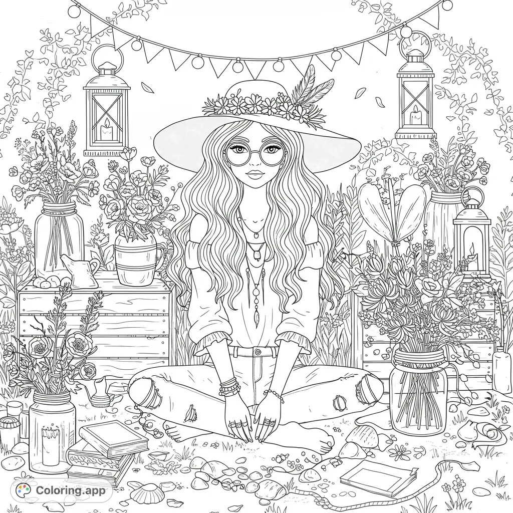 Boho Anime Girl in Vintage Garden
