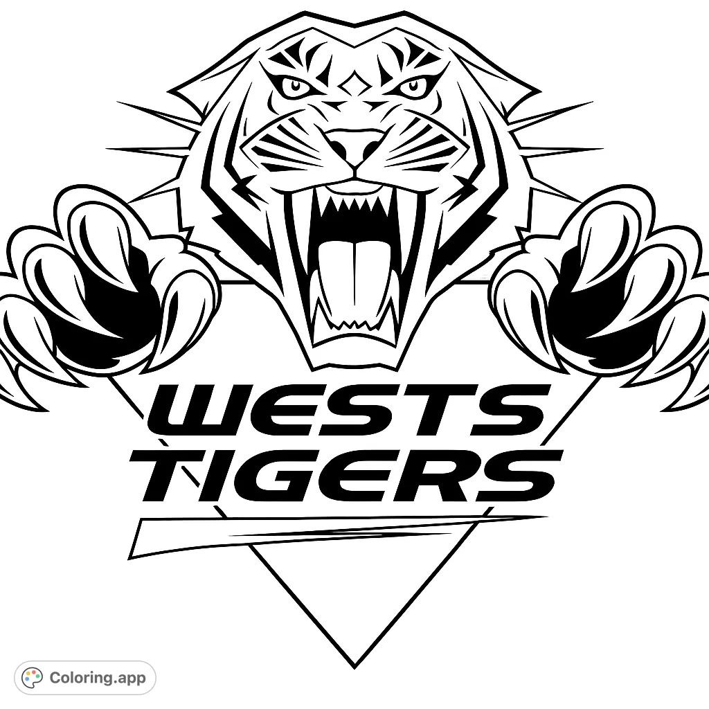 A fierce roaring tiger head with powerful claws, perfect for a dynamic animal coloring page. Unleash your creativity on this free printable tiger coloring page.