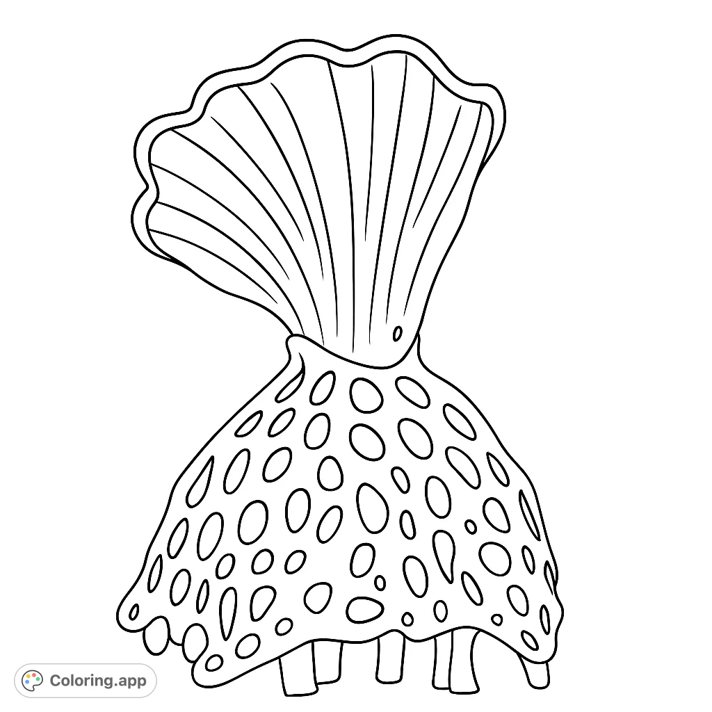 Discover an exotic marine fan creature coloring page! Features a unique fan-like top and a perforated, bell-shaped body with stubby projections.