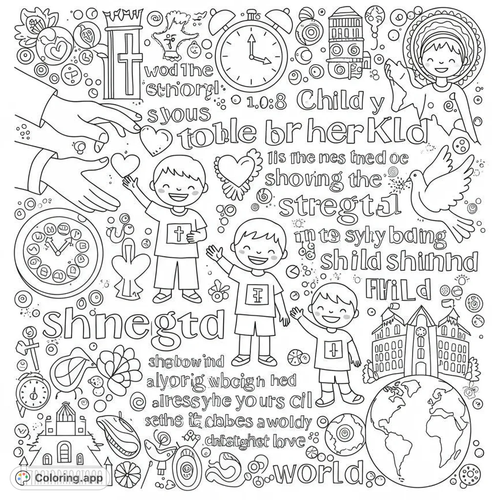 A vibrant collage of smiling children, helping hands, global symbols, and decorative patterns, perfect for exploring themes of community and hope.