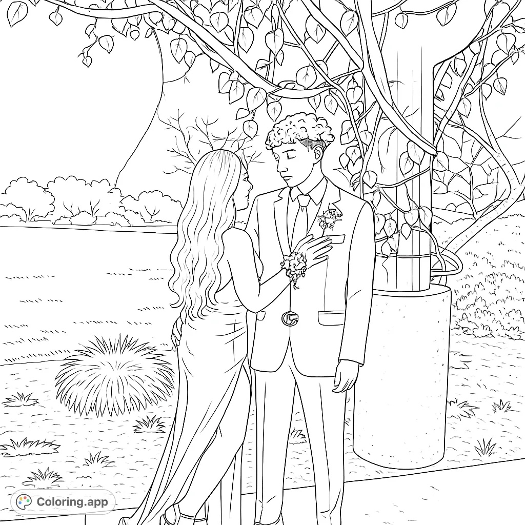 Capture the magic of a special night with this elegant prom couple coloring page. Perfect for celebrating love and friendship.