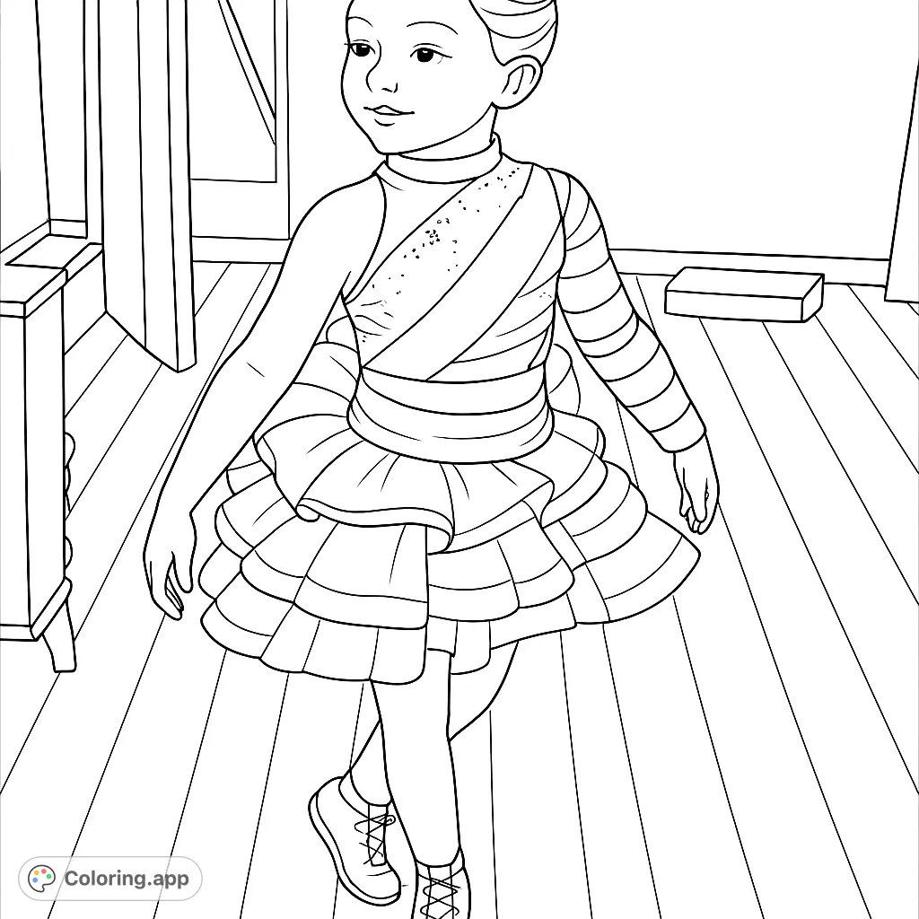 A young dancer in a dynamic, ruffled costume with striped top, ready for creative expression. Perfect for aspiring performers.