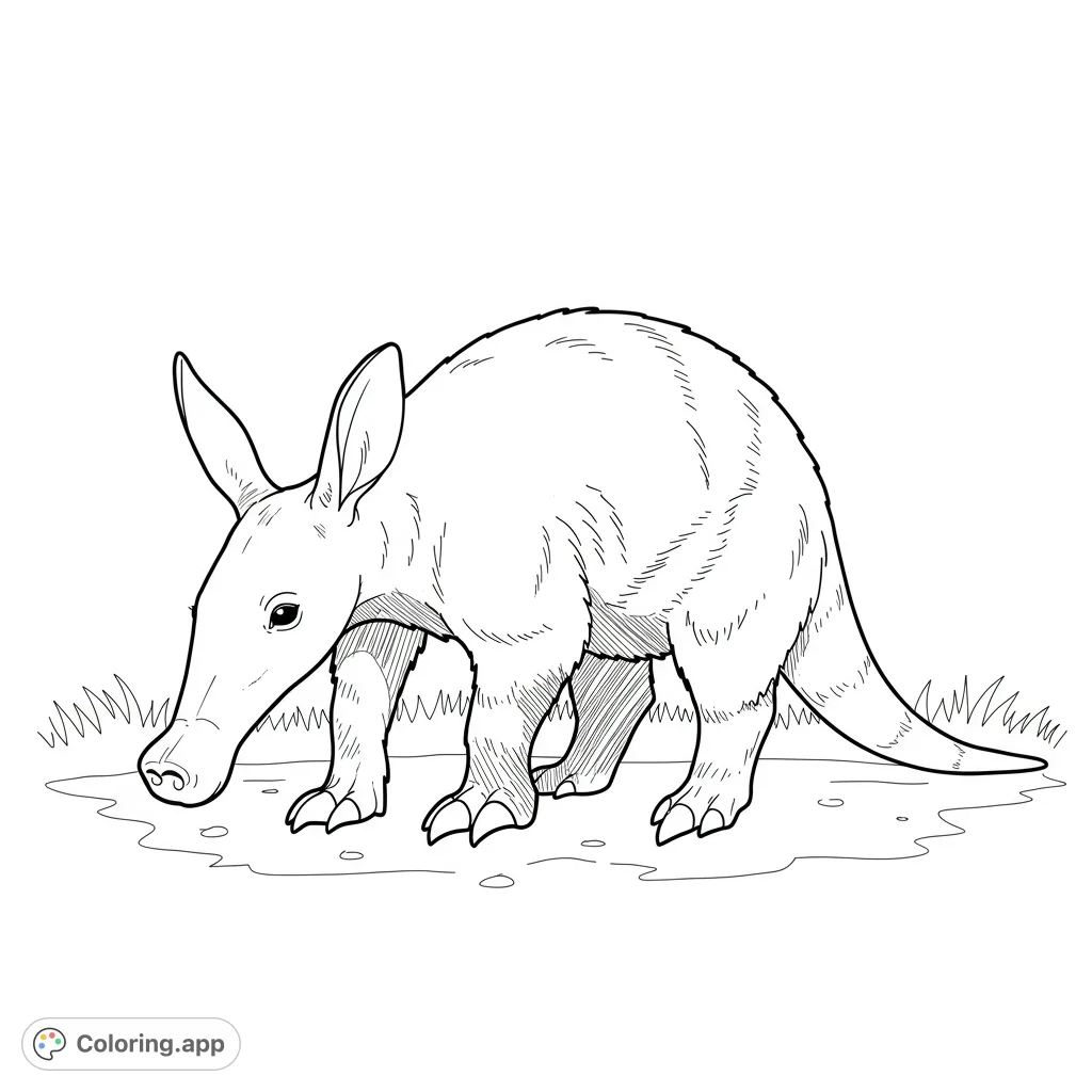 Discover a unique aardvark coloring page! This free printable features an aardvark curiously sniffing its own feet, perfect for animal lovers.