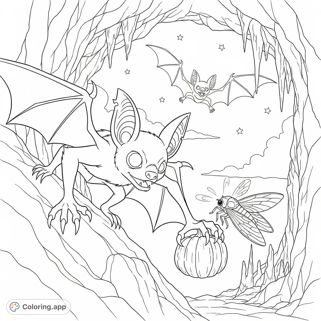 Embark on a thrilling Halloween adventure with Fang, the daring bat, as he creeps through a mysterious cavern or soars under a starry night sky.