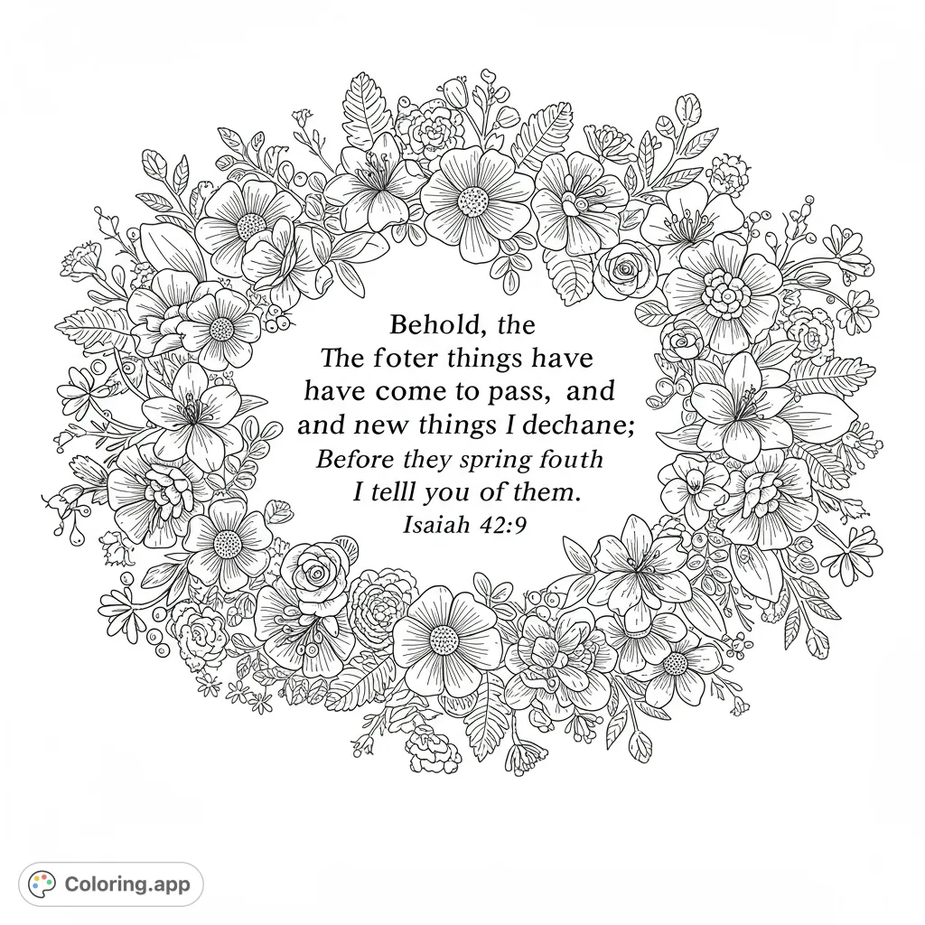 A beautiful floral wreath coloring page, perfect for relaxation. Features intricate flowers and leaves, offering a delightful nature-themed coloring experience.
