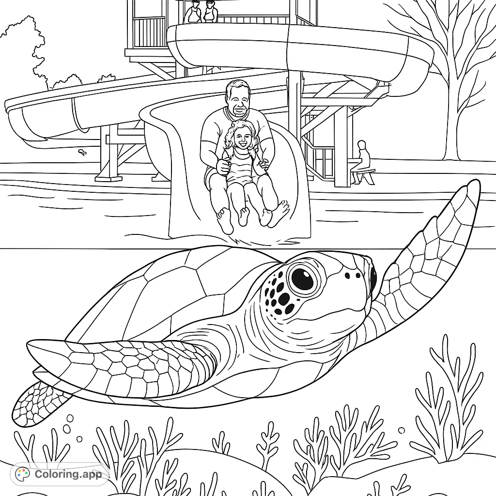 Dive into an underwater adventure with this sea turtle coloring page, featuring intricate shell patterns and aquatic plants.