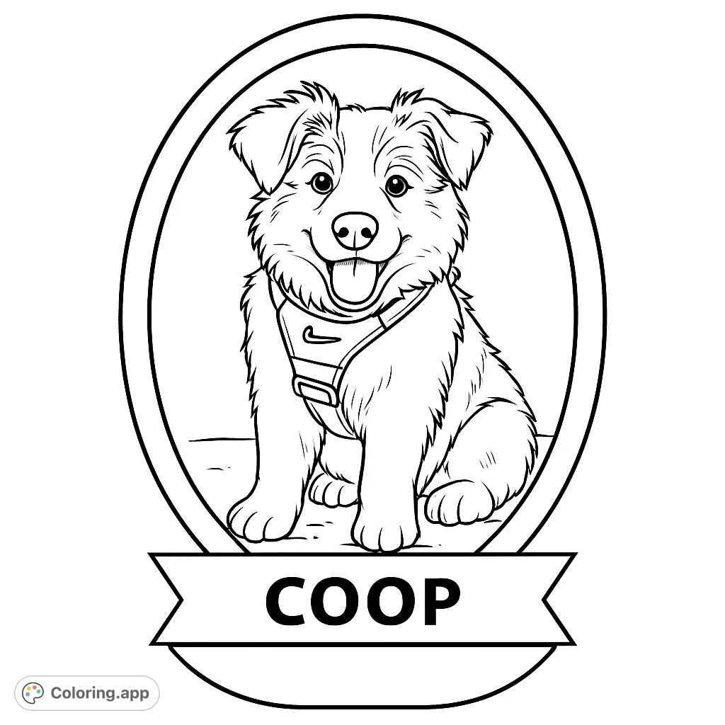 Adorable puppy in an oval frame, perfect for kids and dog lovers. A free printable puppy coloring page for joyful coloring fun!