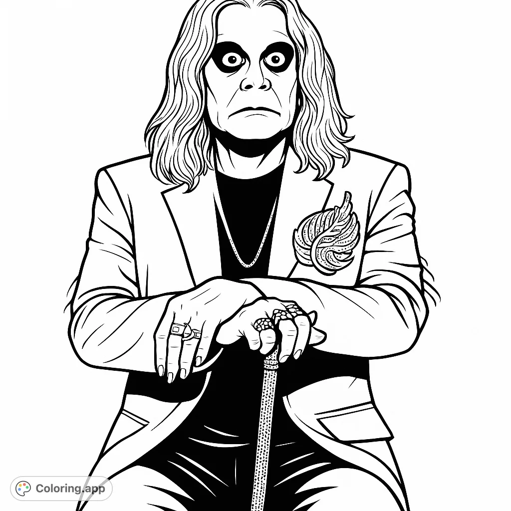 Capture the essence of a rock legend with this detailed portrait. Featuring a seated figure with iconic style, perfect for fans of music and unique characters.