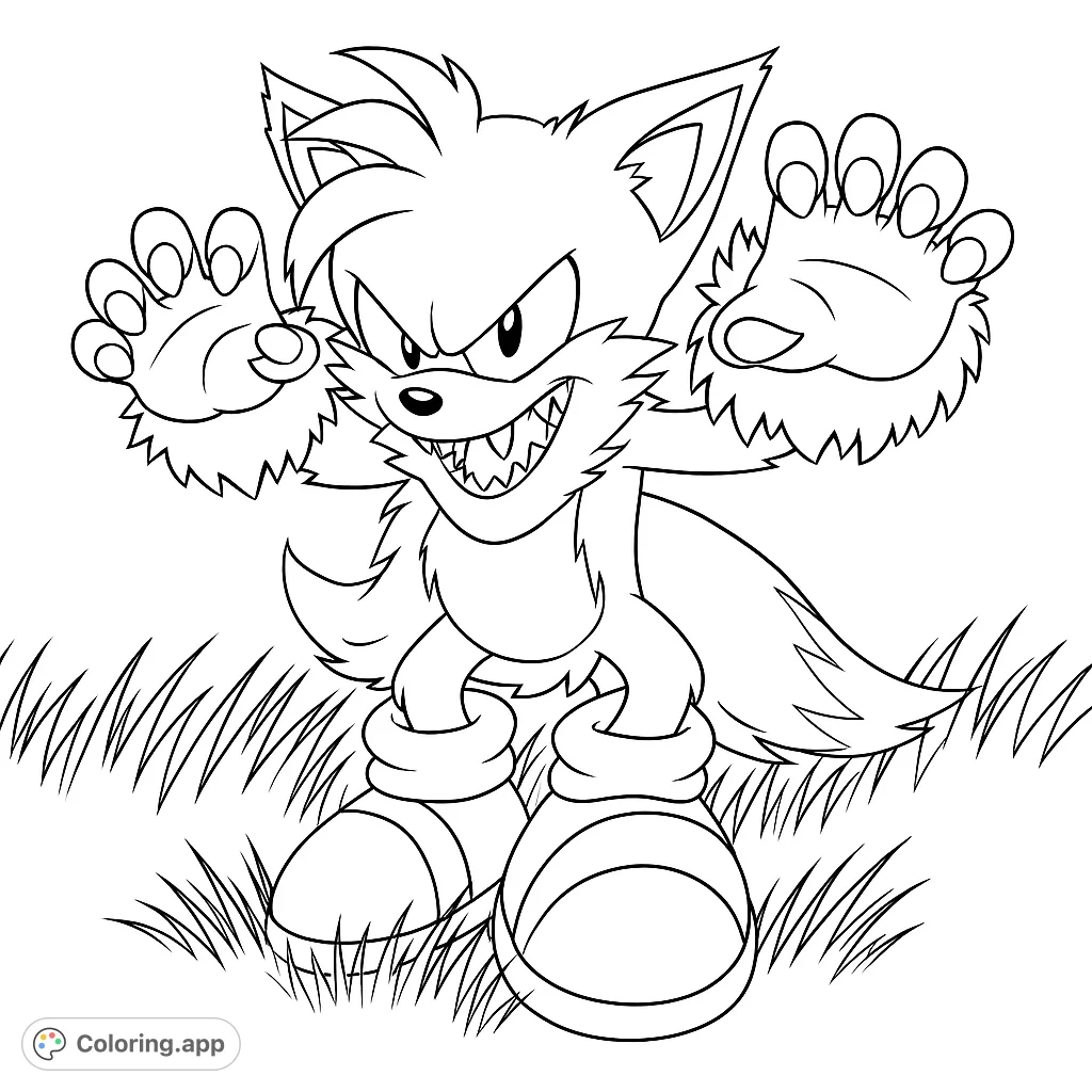 A dynamic cartoon wolf character with sharp teeth and spiky fur, ready to pounce. Perfect for a thrilling coloring adventure!