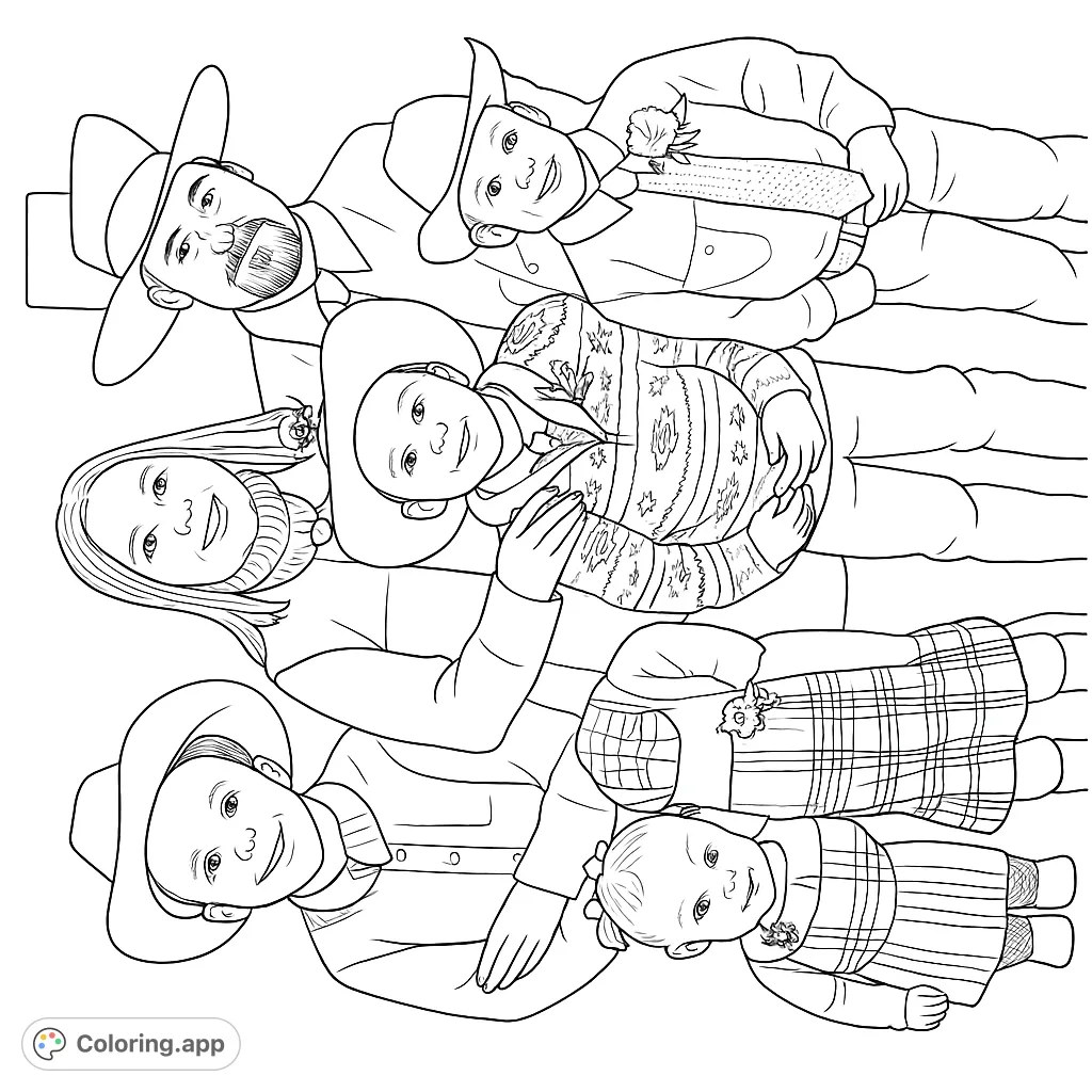 A heartwarming family portrait featuring six smiling members, including adults and children, dressed in charming cowboy attire. Perfect for all ages!