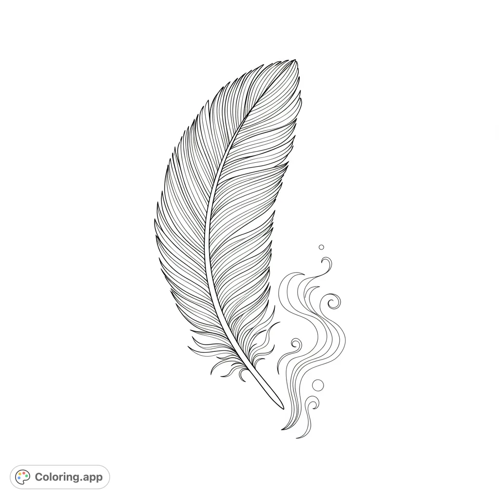 Color a beautiful, intricately detailed feather with delicate swirling patterns. A serene and artistic free printable feather coloring page for all ages.