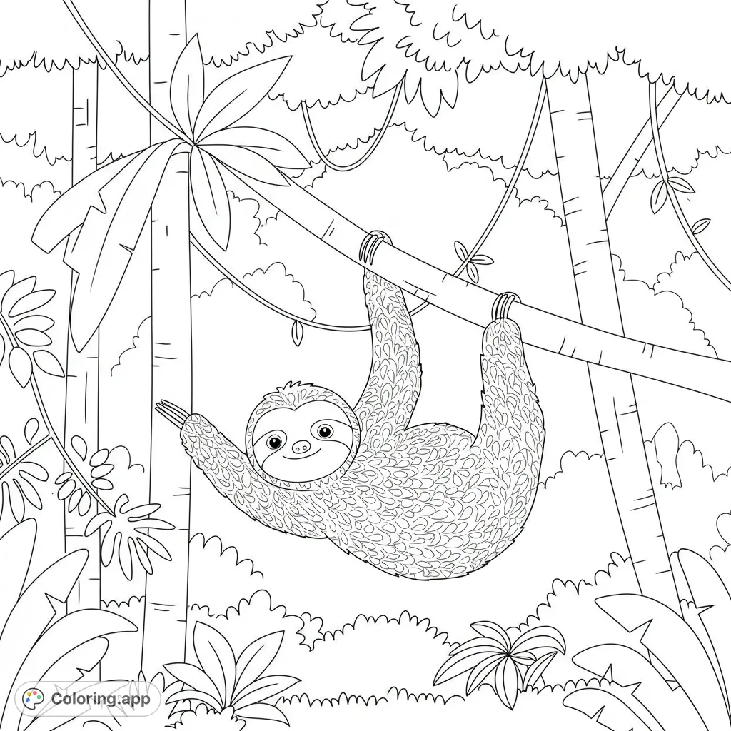 Sloth in the Amazon Coloring Page