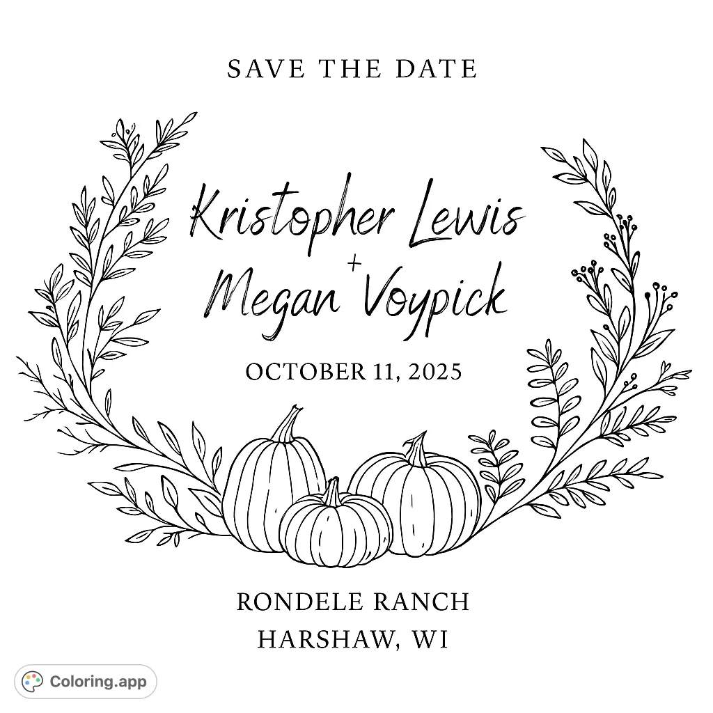 Autumn Wedding Pumpkins Coloring Page