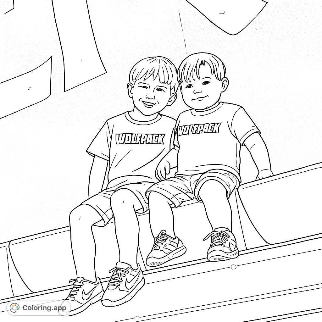 A heartwarming free printable boys coloring page featuring two happy friends sitting together, perfect for kids and family fun. Download this delightful page!
