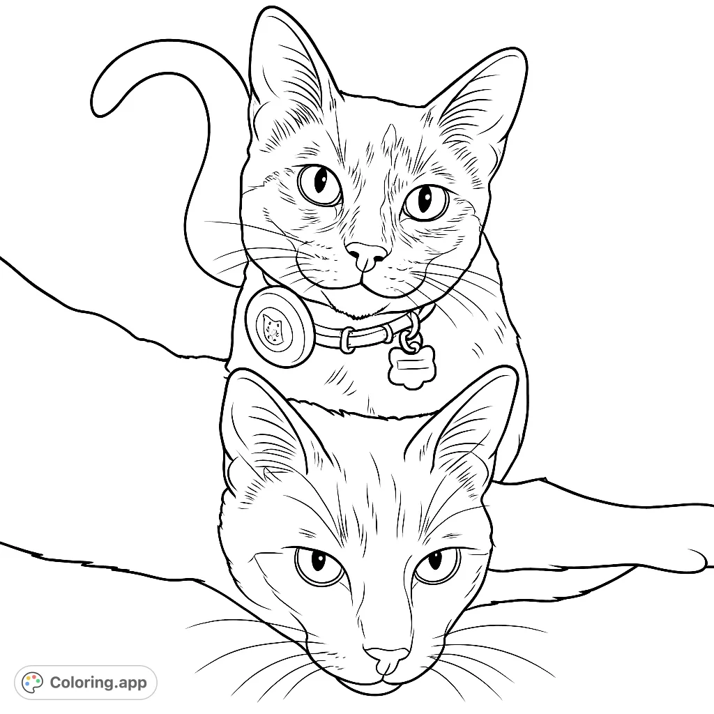 Adorable cat duo coloring page! One curious cat peeks over another, ready for your creative colors. Free printable for all ages.