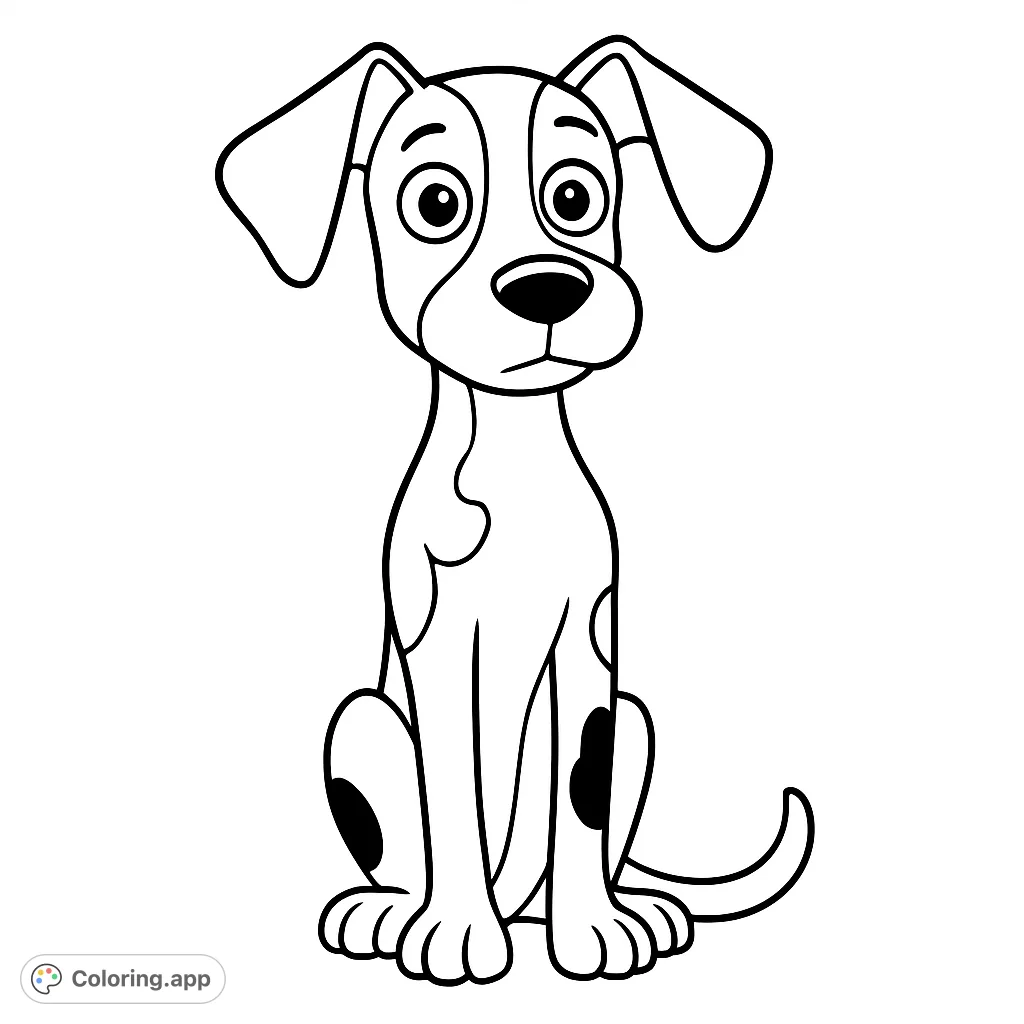 An adorable cartoon puppy with floppy ears and distinct spots, sitting patiently, ready for vibrant colors.