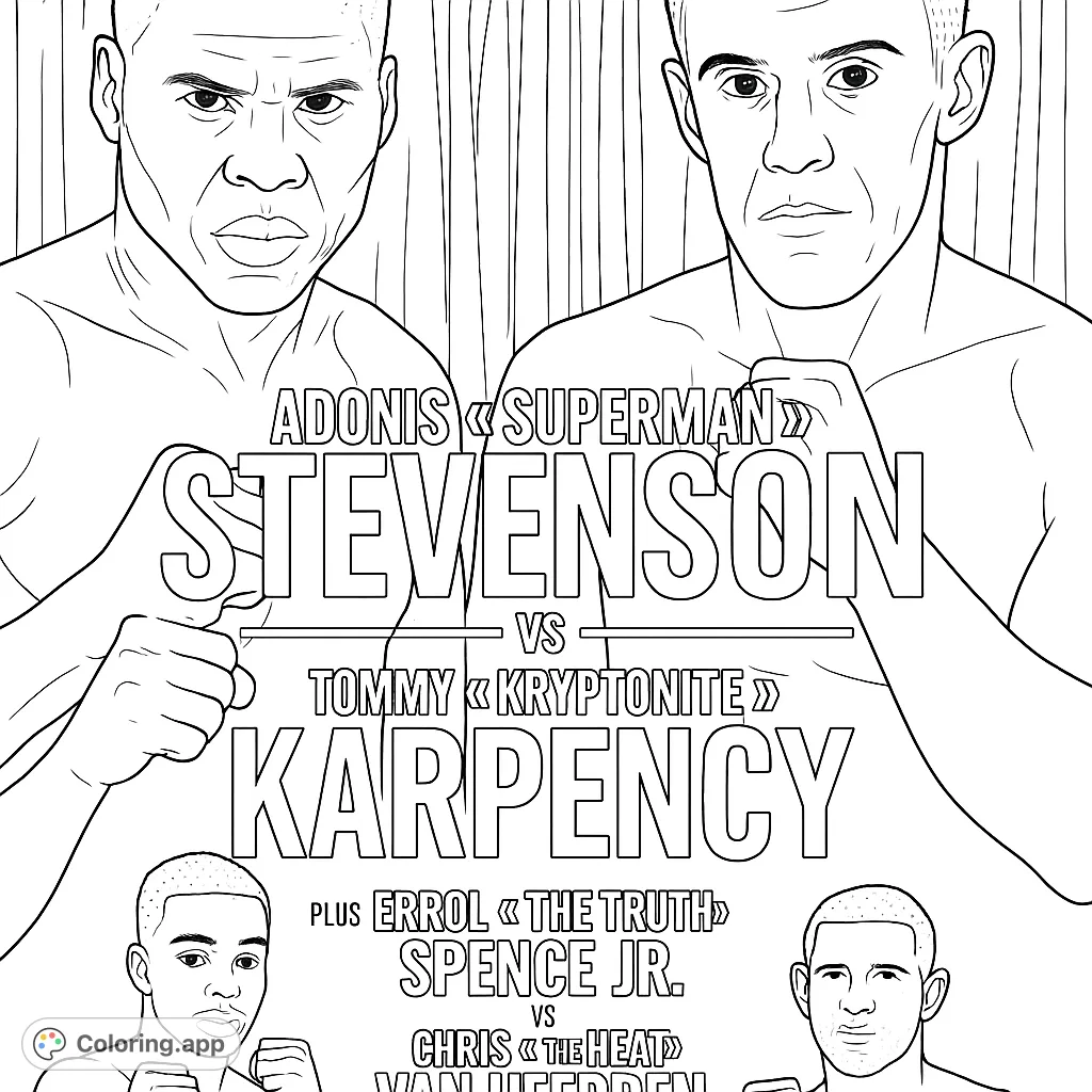 Dynamic boxing athletes ready for action. Four powerful figures in a detailed line art design, perfect for sports fans and aspiring artists.