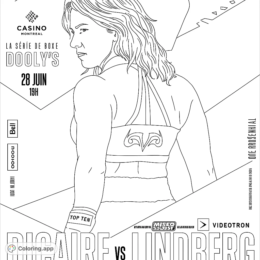 A dynamic female boxer in a powerful pose, ready for action. Features intricate details on her athletic wear and a vibrant, energetic background.