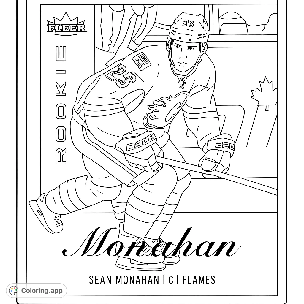 Dynamic hockey player in action, ready to score. A free printable hockey coloring page for sports fans of all ages.