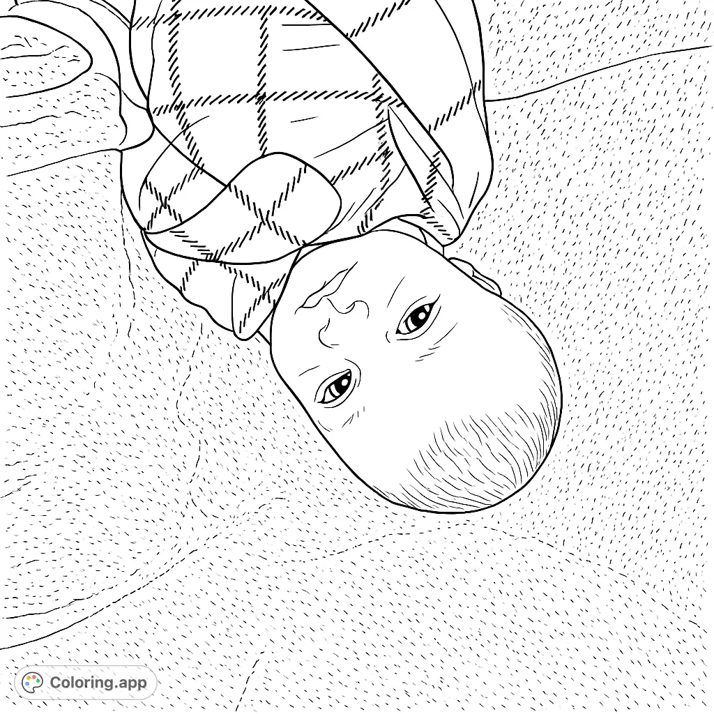 Capture the innocence of a baby looking up, wrapped in a cozy plaid blanket. A heartwarming free printable baby coloring page for all ages.