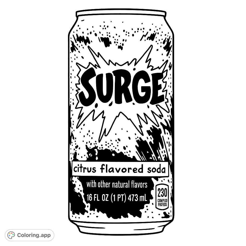 Energize your creativity with this dynamic soda can coloring page! Features a bold burst design and abstract splatters, perfect for vibrant colors.