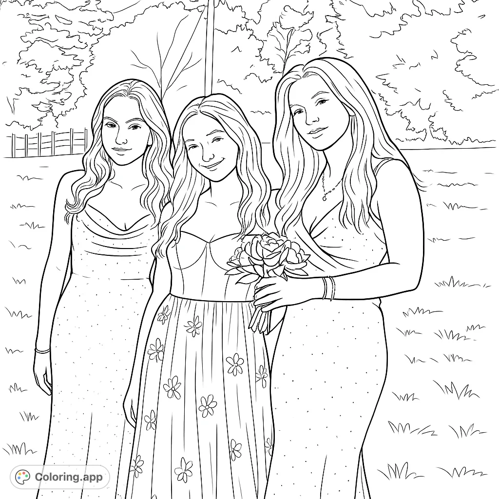 Capture friendship and elegance with this beautiful trio in a garden setting. Perfect for celebrating bonds and creativity.