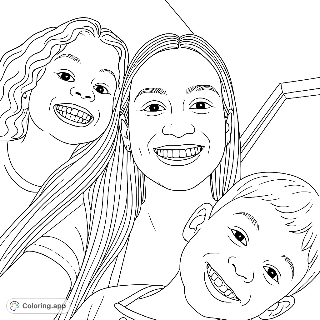 Capture heartwarming moments with this family portrait coloring page featuring three smiling faces. A free printable coloring page for all ages.