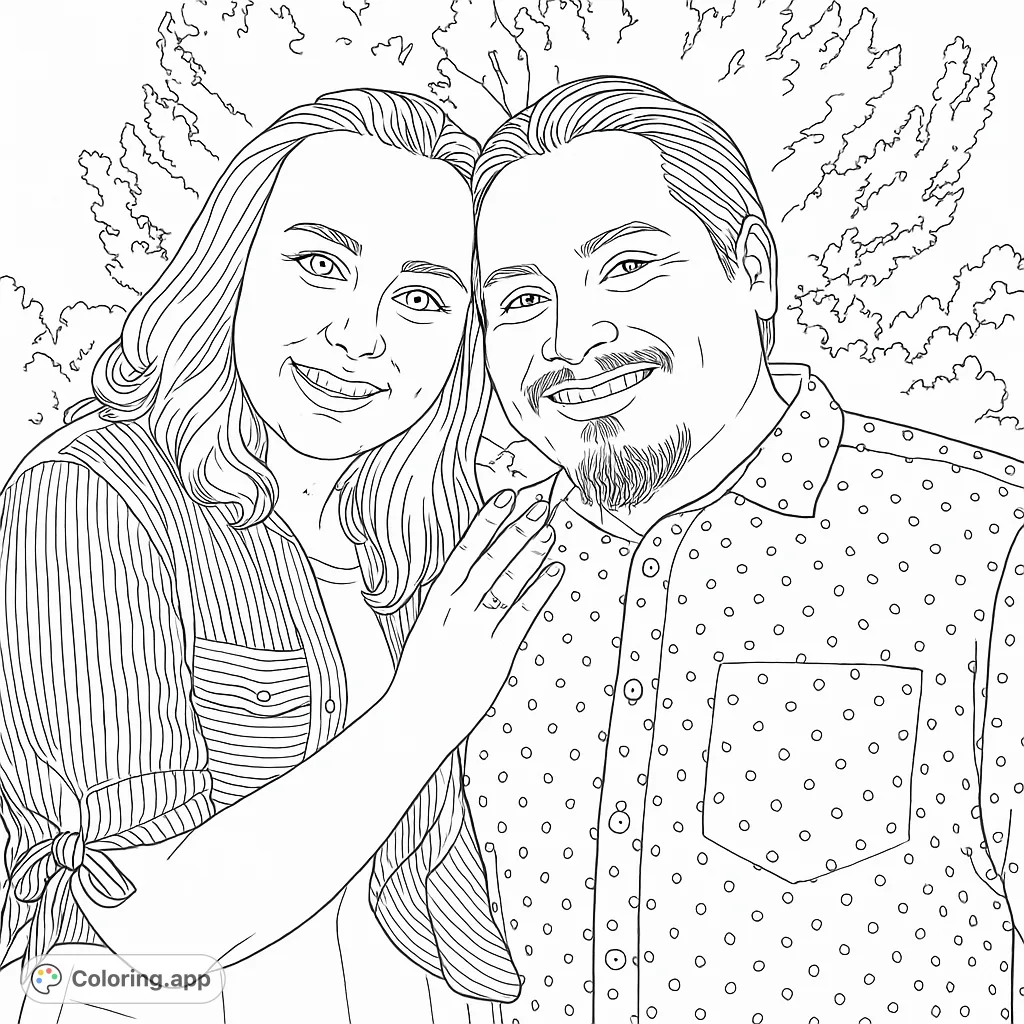 A heartwarming free printable couple portrait coloring page, perfect for celebrating love and connection. Features a smiling man and woman.